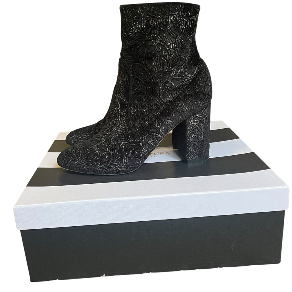 AQUAZZURA So Me Bootie sz 37.5 US 7.5 Imperial forest velvet black sock boot - Picture 3 of 11